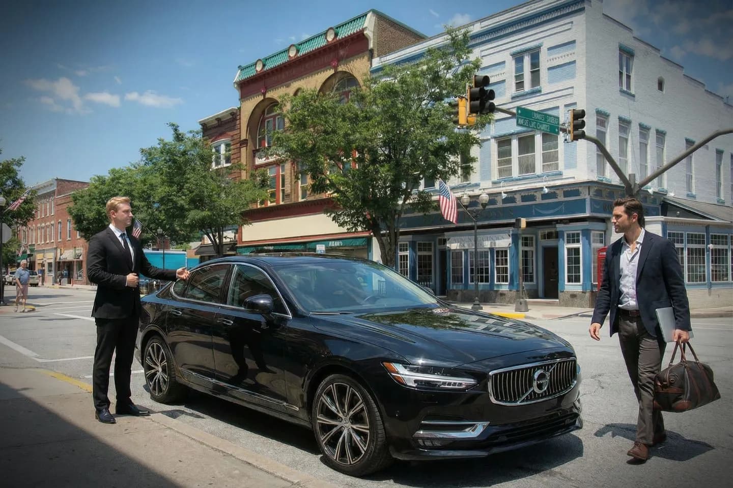 Maryland, MD chauffeur service luxury black sedan with professional driver outside airport terminal