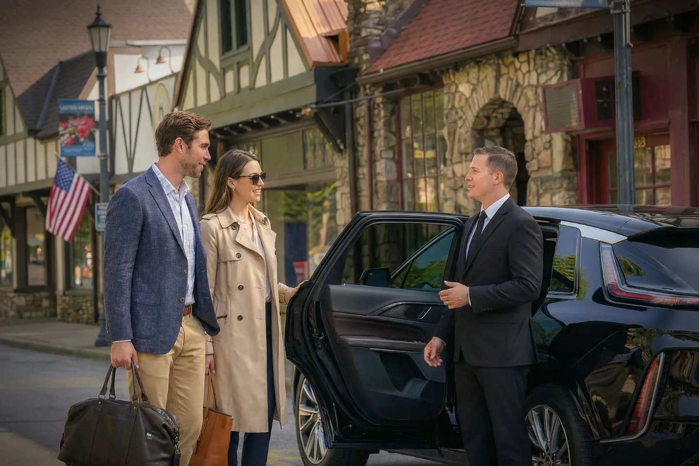 Airport transfer by Missouri Chauffeur Service with premium SUV and uniformed driver assisting passenger