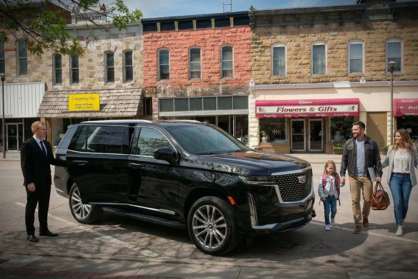 Premium black car fleet from Nebraska chauffeur service lined up for events