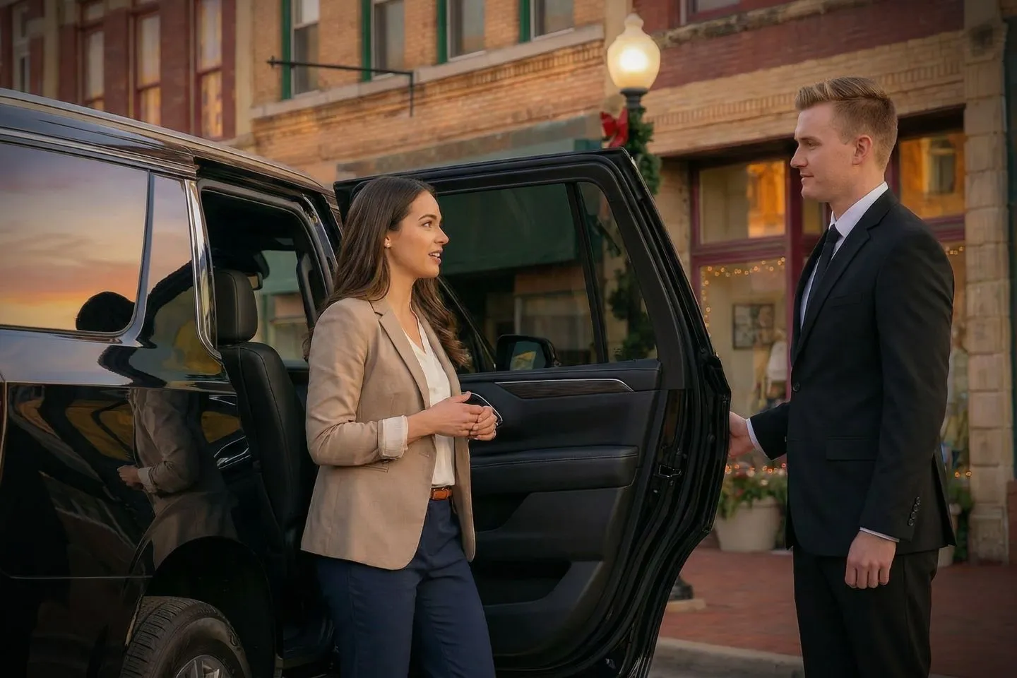 Executive airport transfer by North Dakota ND Chauffeur Service with luxury vehicle at terminal pickup area