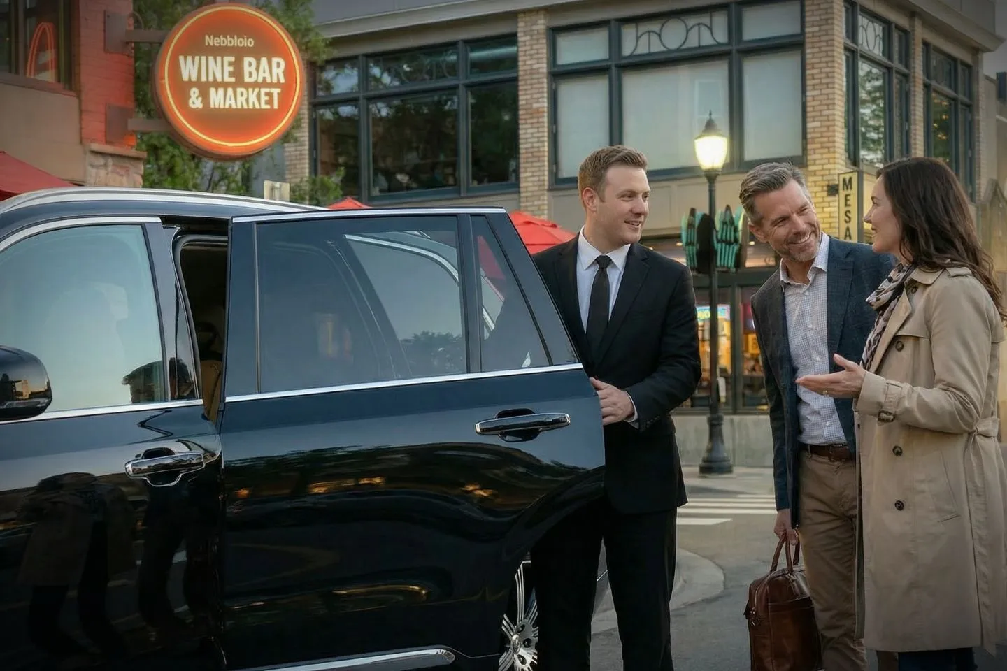 Chauffeur opening car door for client using Oregon, OR Chauffeur Service at airport terminal