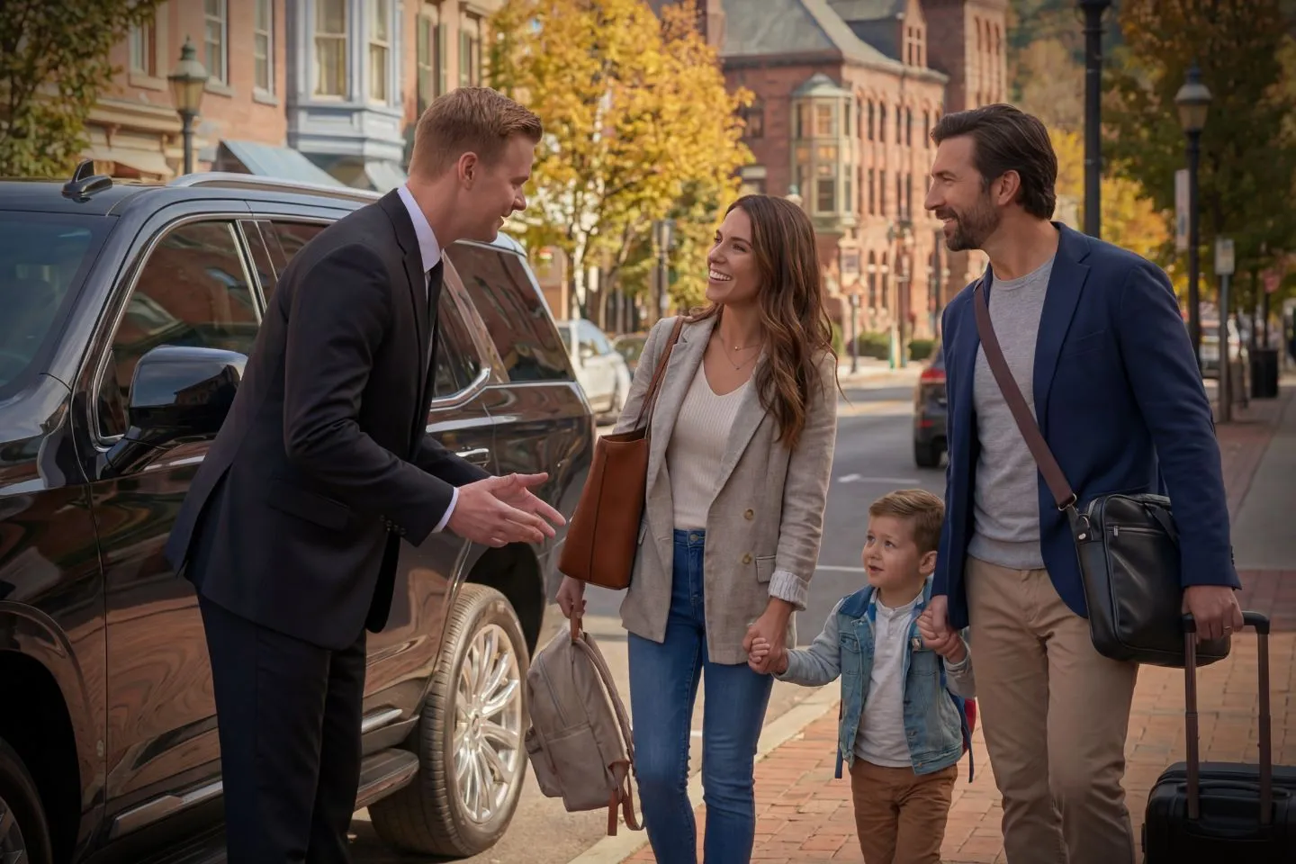 Premium black car fleet for Texas, TX Chauffeur Service parked outside luxury hotel