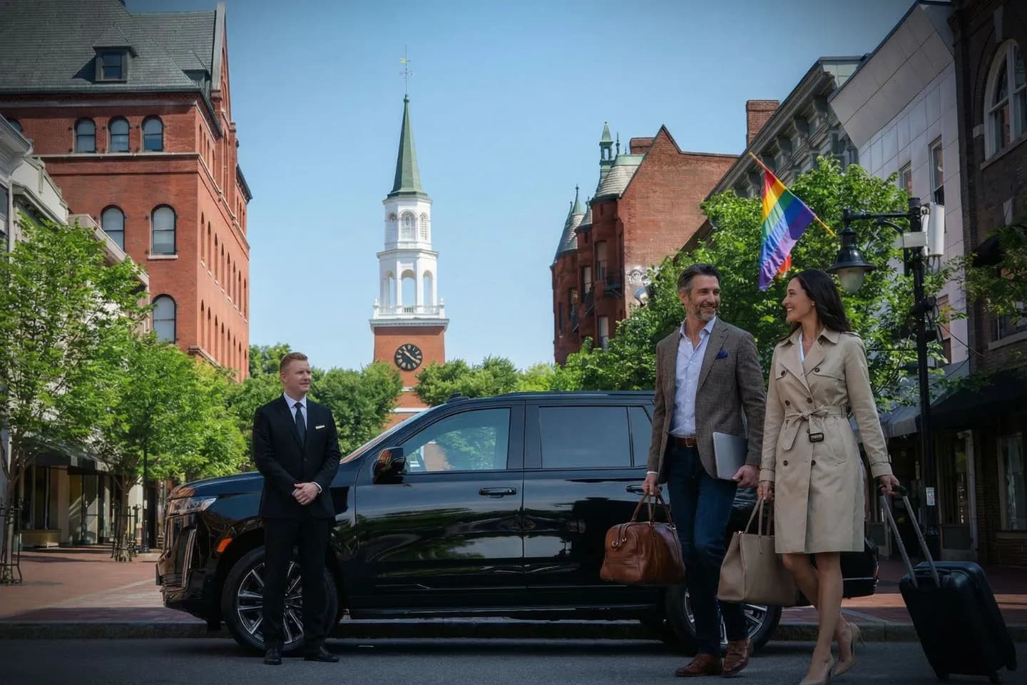 Professional chauffeur opening door for client in Vermont VT Chauffeur Service luxury vehicle