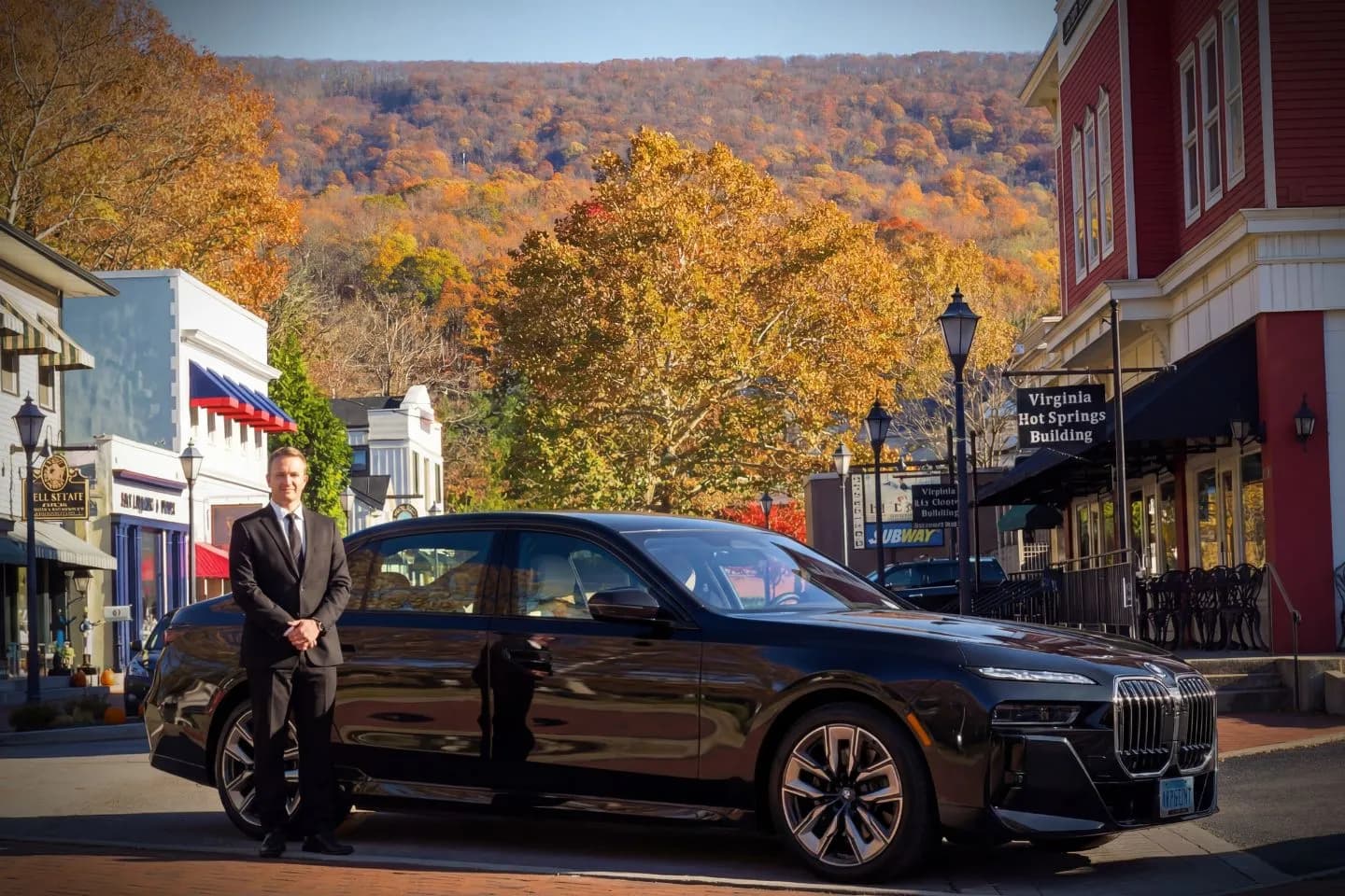 Luxury Virginia chauffeur service vehicle ready for wedding transportation with uniformed chauffeur