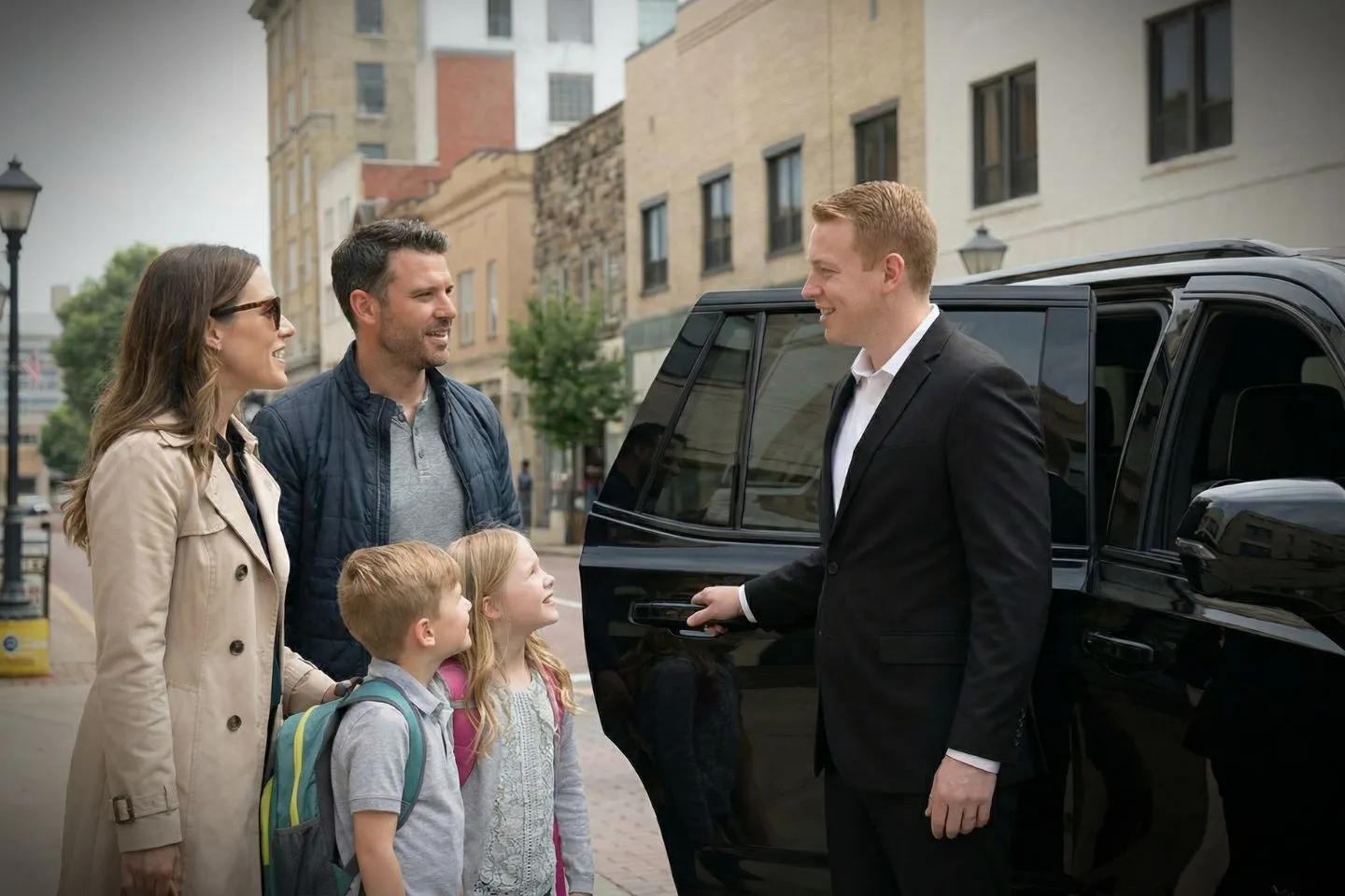 Professional chauffeur opening door for client using West Virginia, WV Chauffeur Service luxury vehicle