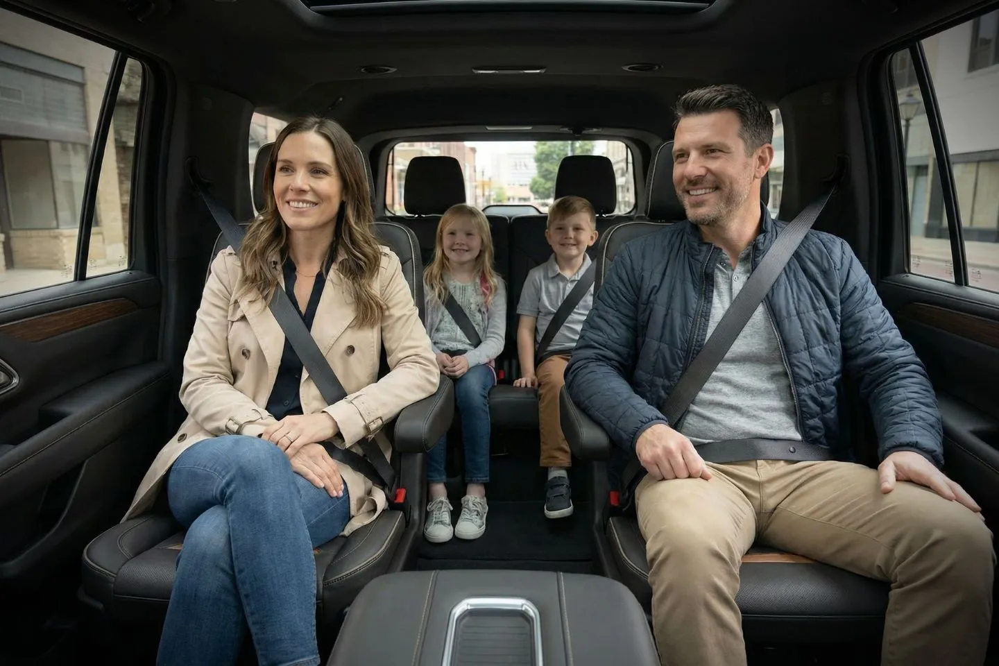 Black SUV from West Virginia, WV Chauffeur Service on highway with scenic mountain background