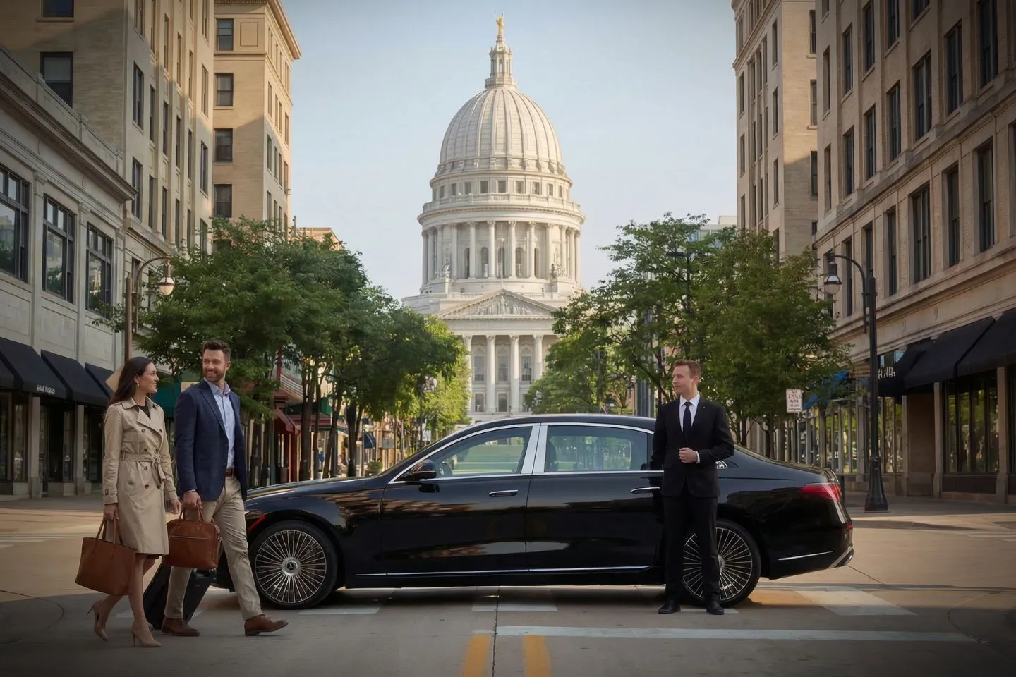 Corporate client arriving in style with Wisconsin, WI Chauffeur Service vehicle