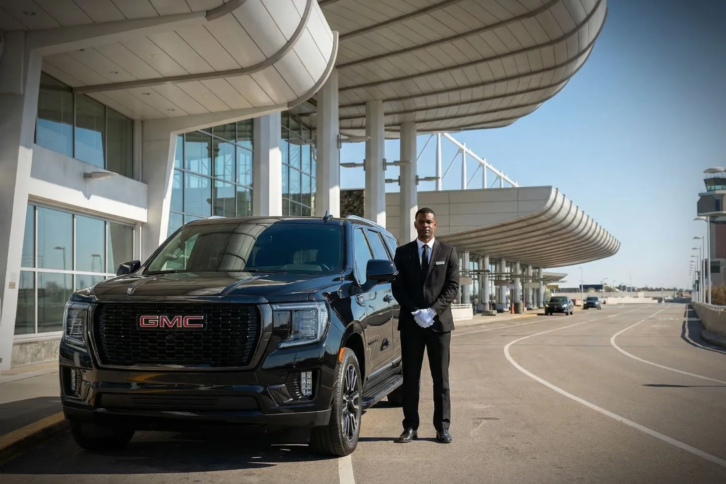 Chauffeur-driven Alaska, AK Car Service vehicle arriving at corporate building entrance
