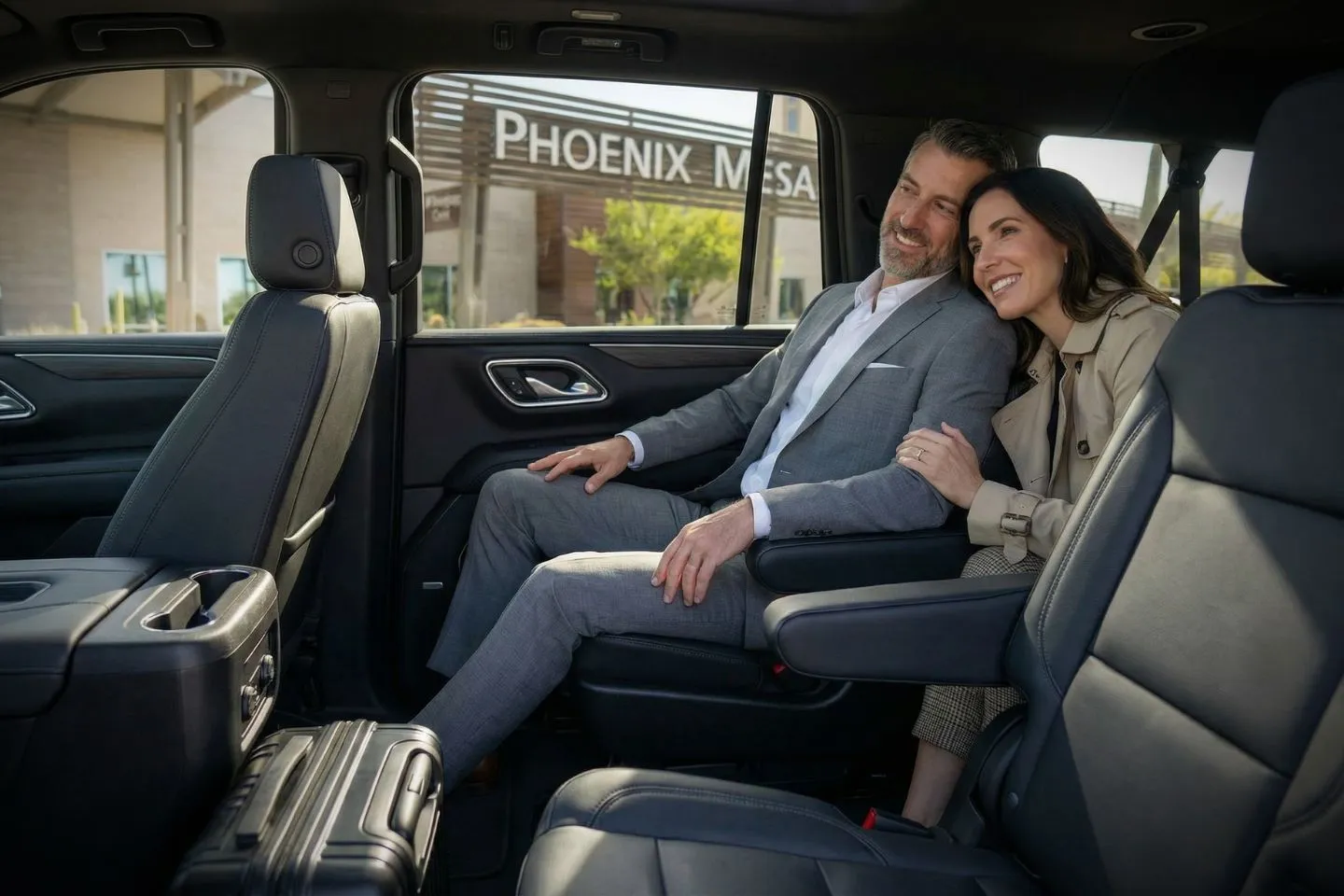 Interior of Arizona, AZ Car Service luxury vehicle showing clean leather seats and spacious comfort