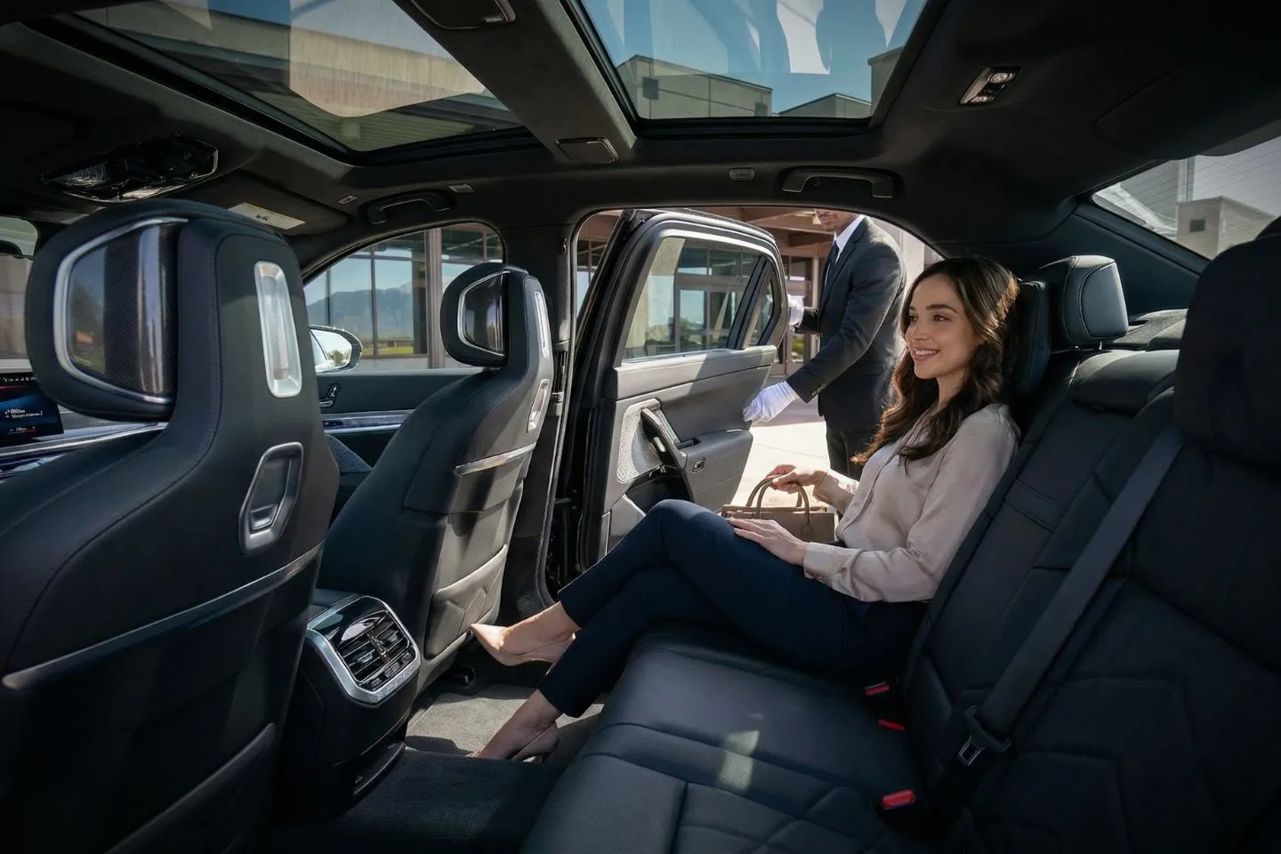 Executive limousine from Colorado, CO Car Service driving through Colorado mountains scenic highway