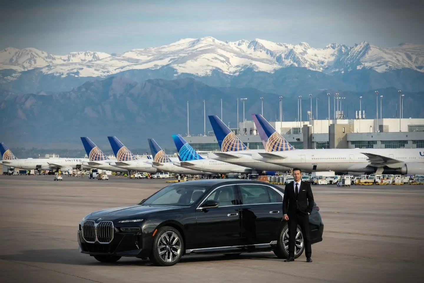 Airport transfer vehicle by Colorado, CO Car Service with luggage assistance at Colorado Springs terminal