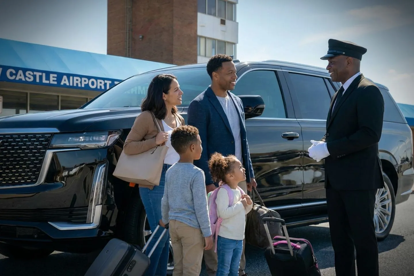 Delaware DE airport car service pickup with clean luxury vehicle and punctual driver