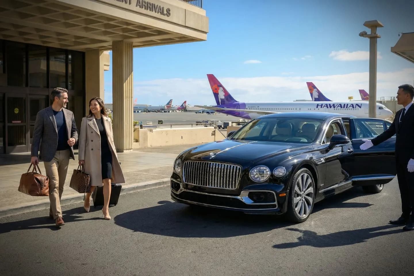 Hawaii, HI Car Service executive SUV providing airport transfer with ocean backdrop