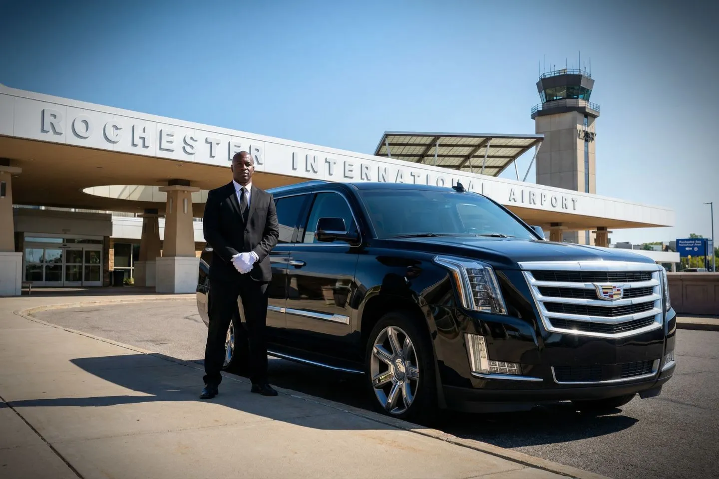 Executive black car waiting curbside Minnesota, MN Car Service in St Paul city center