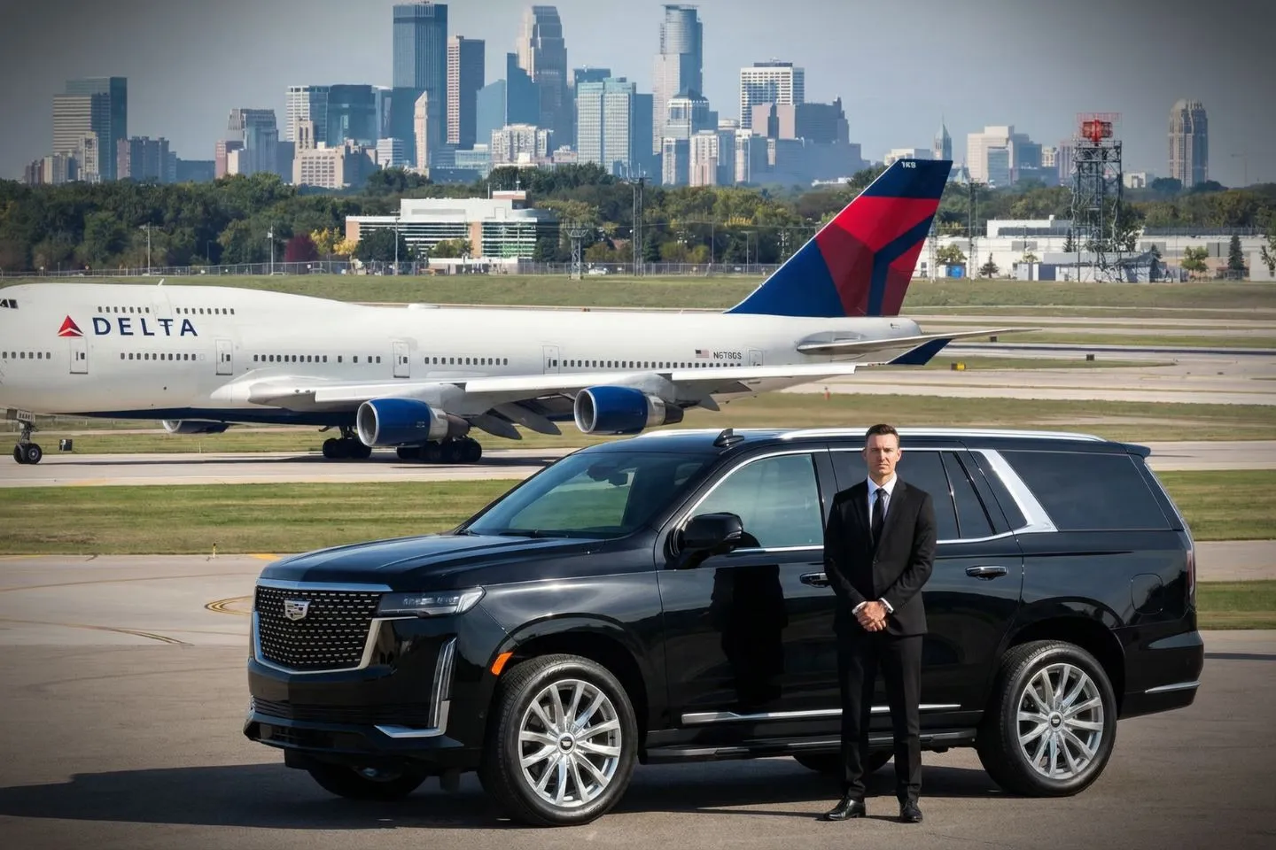 Professional chauffeur opening door for Minnesota, MN Car Service clients at Minneapolis airport