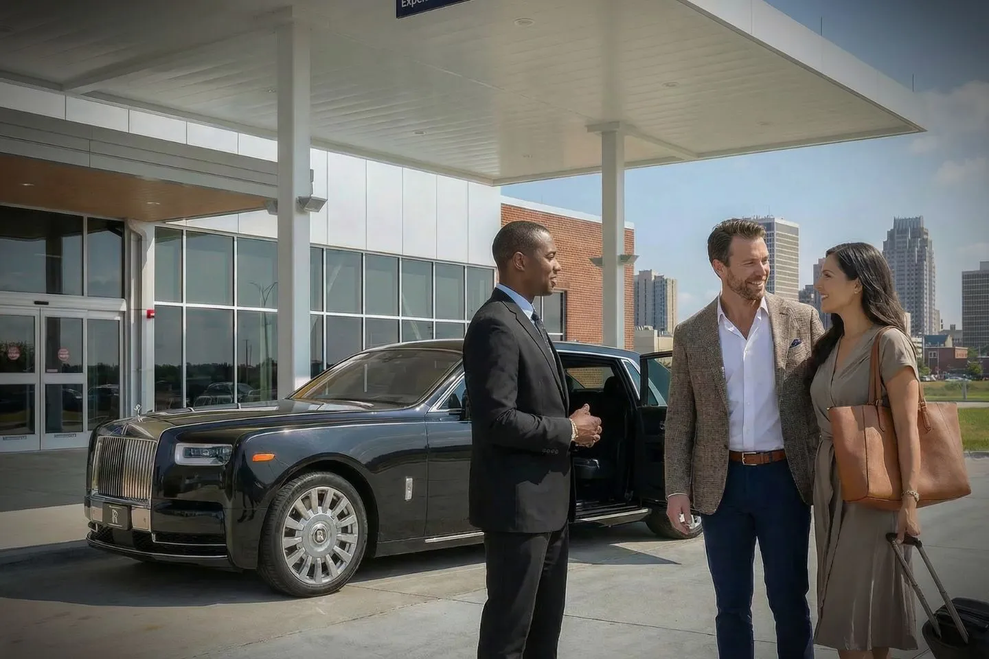 Chauffeur holding sign airport Missouri MO Car Service executive transportation vehicle waiting