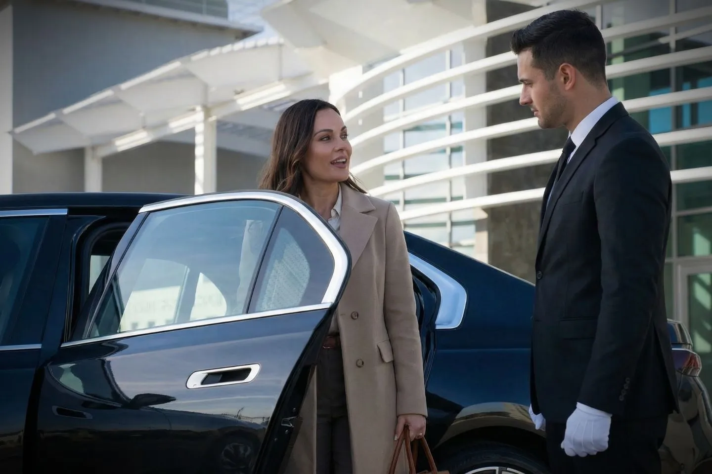 Chauffeur opening door for client using New Mexico, NM Car Service in downtown Santa Fe