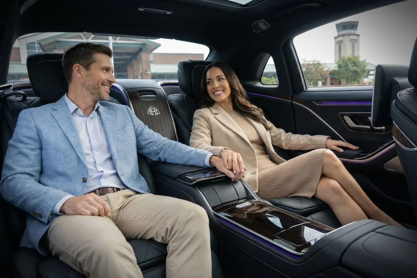 Wedding limousine by North Carolina NC car service decorated and waiting outside venue