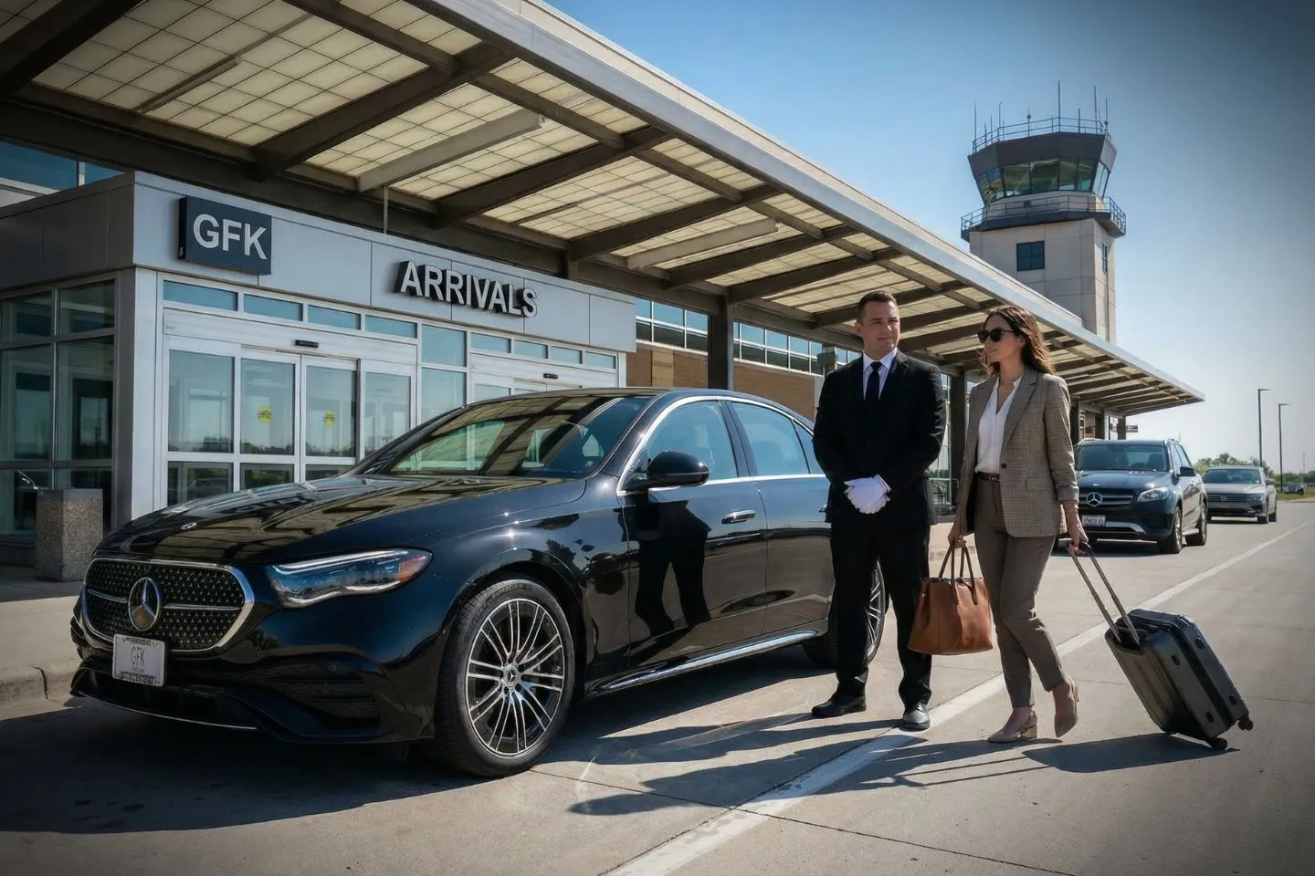 Professional chauffeur opening door for client using North Dakota, ND Car Service