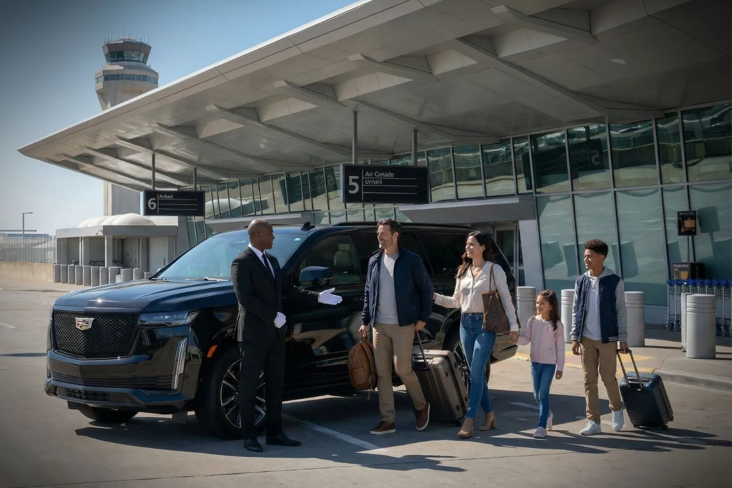 Executive traveler entering luxury vehicle for Ohio, OH Car Service business transportation