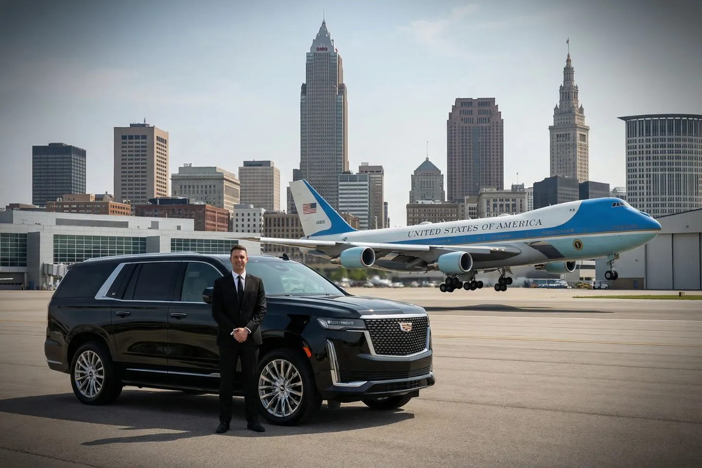 Professional driver assisting passenger during Ohio, OH Car Service corporate travel transfer