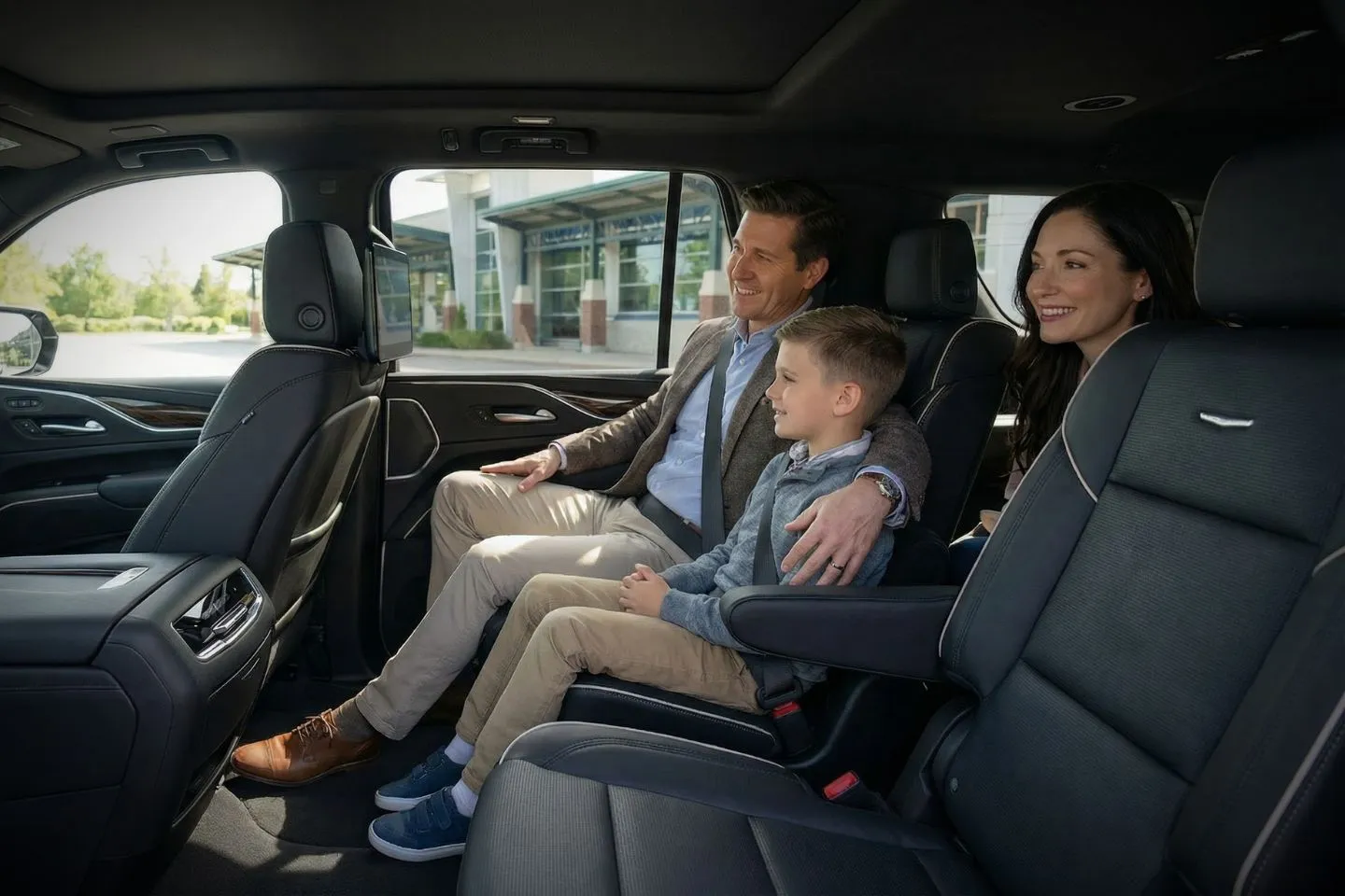 Executive SUV from Vermont VT Car Service ready for airport transfer in snowy Vermont setting