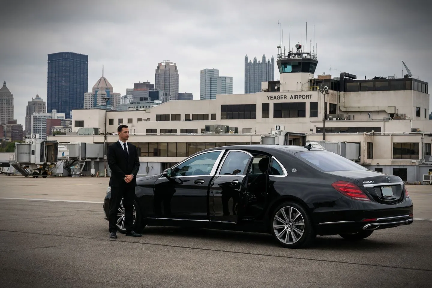 Night ride with West Virginia car service showing safe, well lit luxury vehicle on road