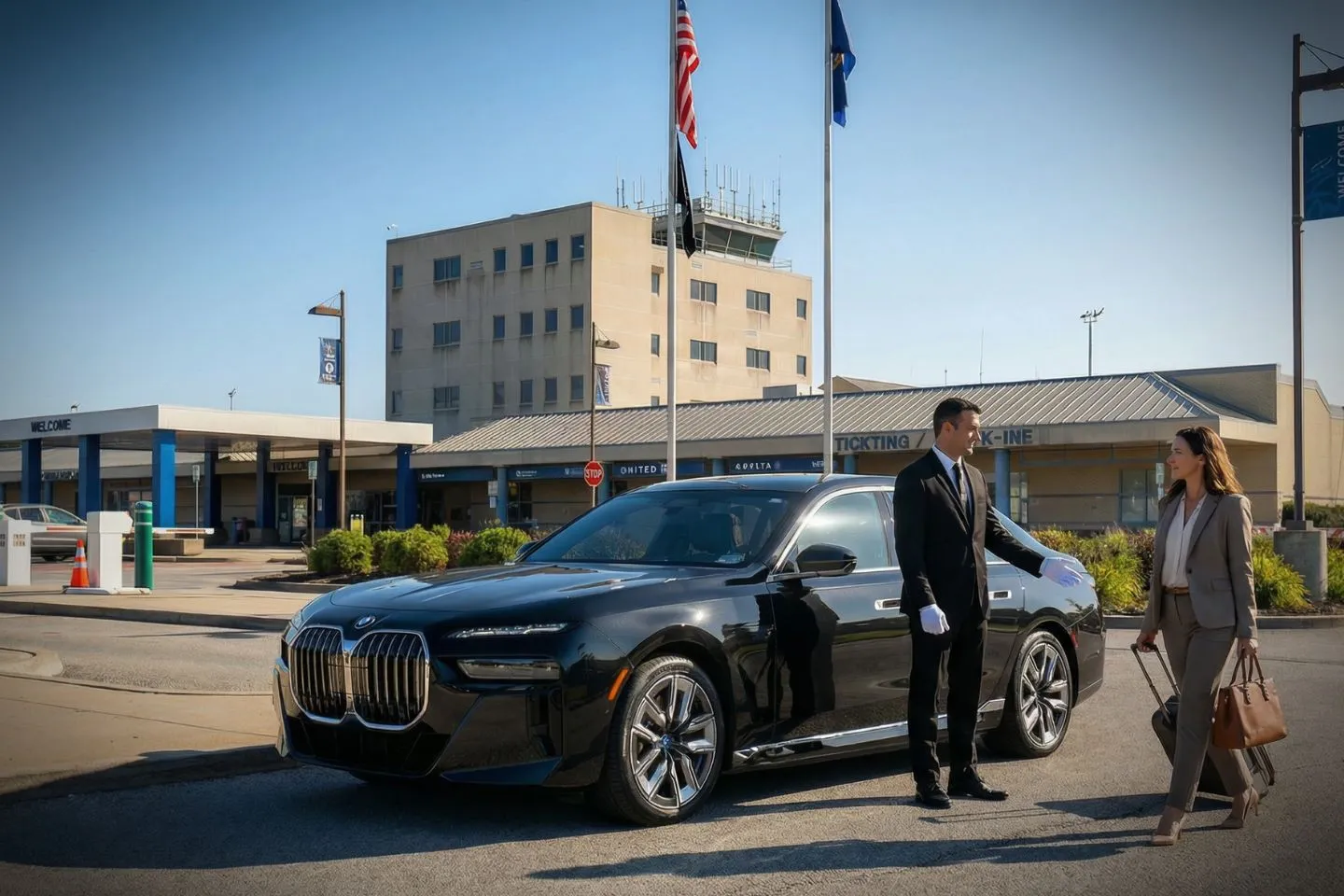 Elmira Corning Regional (ELM) Car Service luxury sedan pickup in Manhattan near Fifth Avenue New York NY