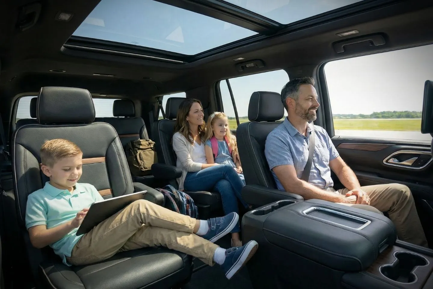 Executive OGS Car Service ride in Midtown Manhattan with skyline views and luxury interior