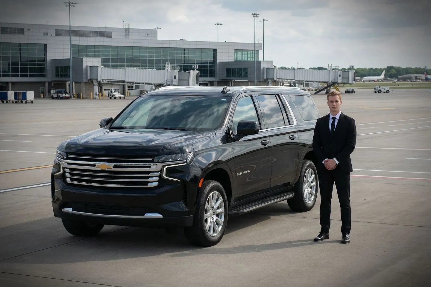 Business traveler using MSS Car Service luxury car in Midtown Manhattan corporate district New York NY