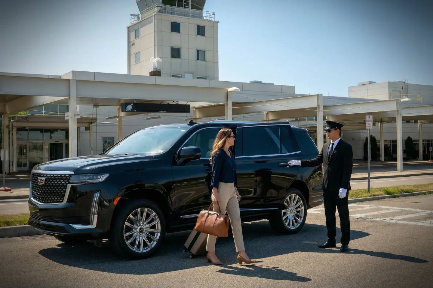 Greater Binghamton (BGM) Car Service luxury sedan pickup in Manhattan New York near Times Square at night