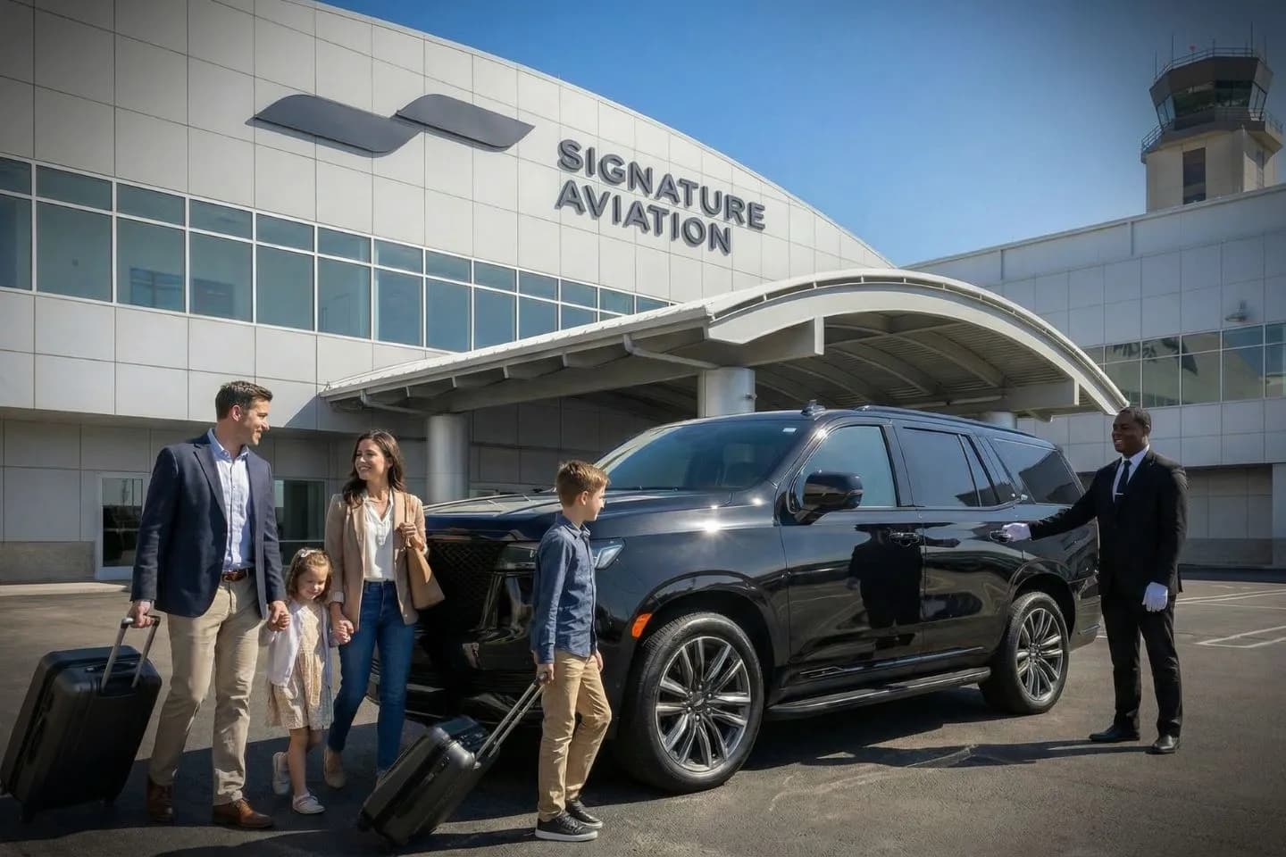 Teterboro (TEB) Car Service luxury sedan pickup in Manhattan near Midtown offices with professional chauffeur