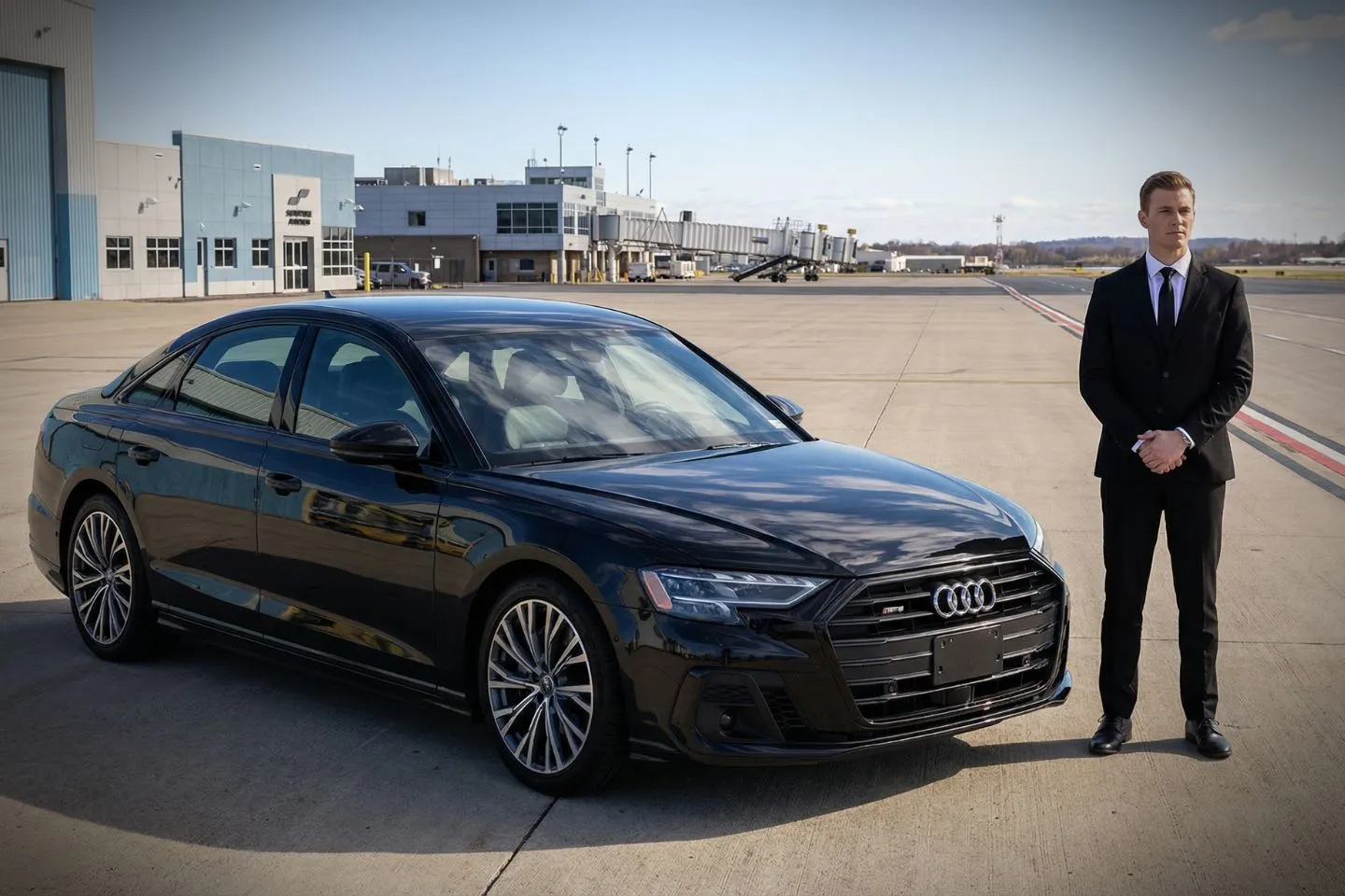 Executive riding in luxury vehicle during MMU Car Service transfer from JFK to Morristown airport