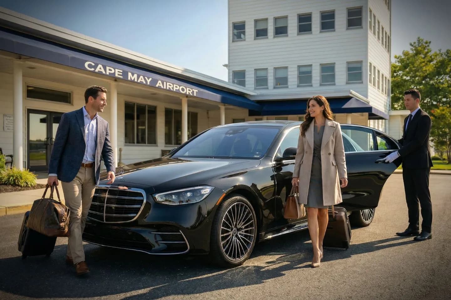 Cape May County (WWD) Car Service luxury sedan pickup at Cape May beaches New Jersey NJ