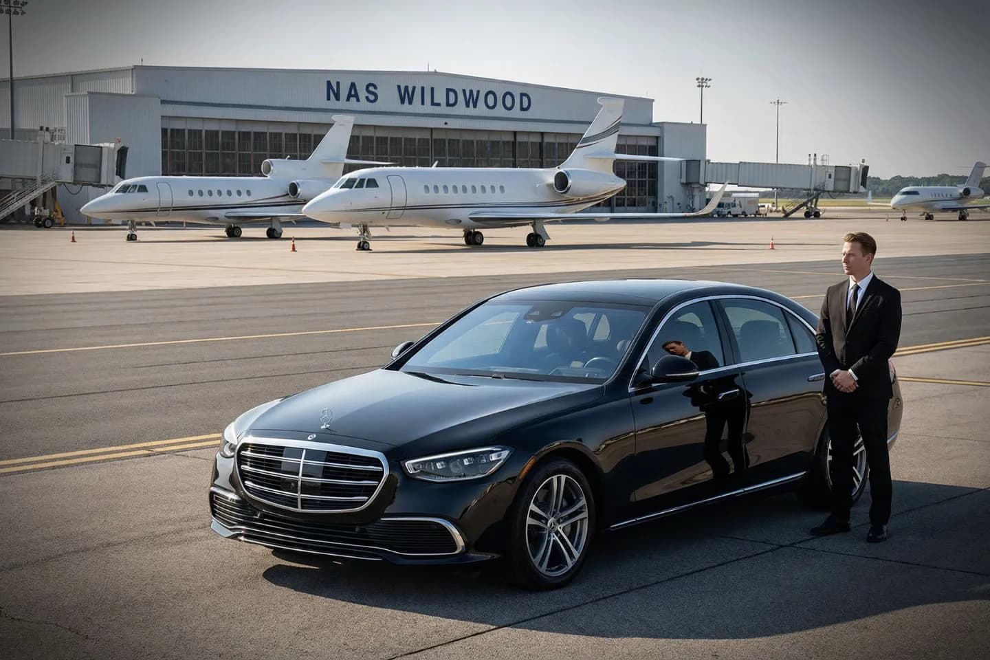 Cape May County (WWD) Car Service black car arriving at hotel in Atlantic Cape New Jersey NJ