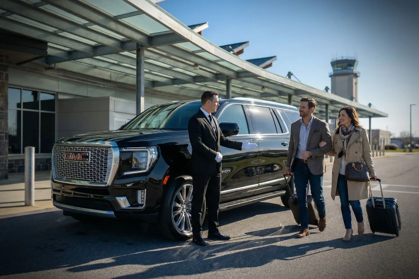 Williamsport Regional (IPT) Car Service luxury sedan at airport terminal Pennsylvania PA