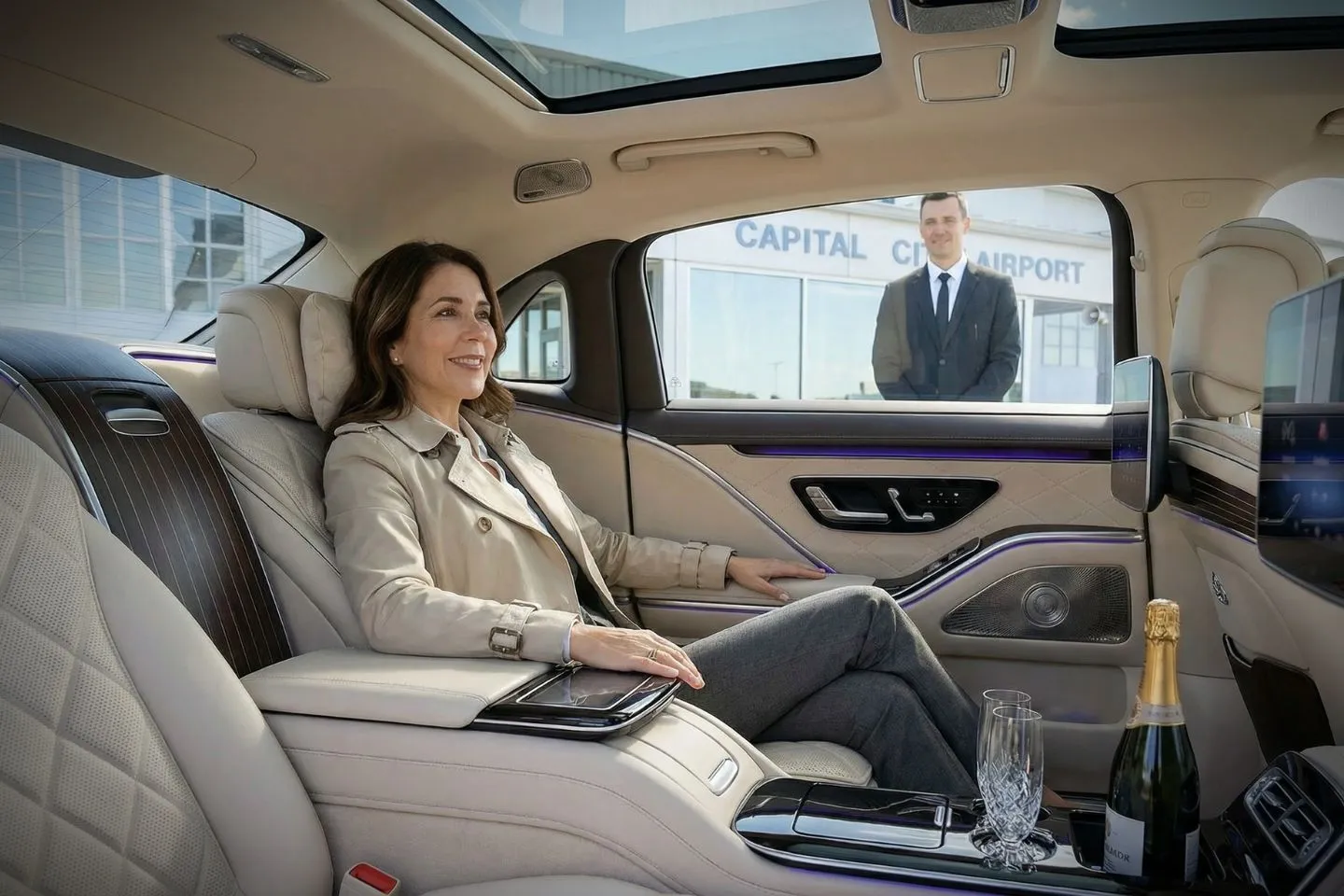 Capital City (CXY) Car Service luxury sedan near Harrisburg Pennsylvania airport terminal