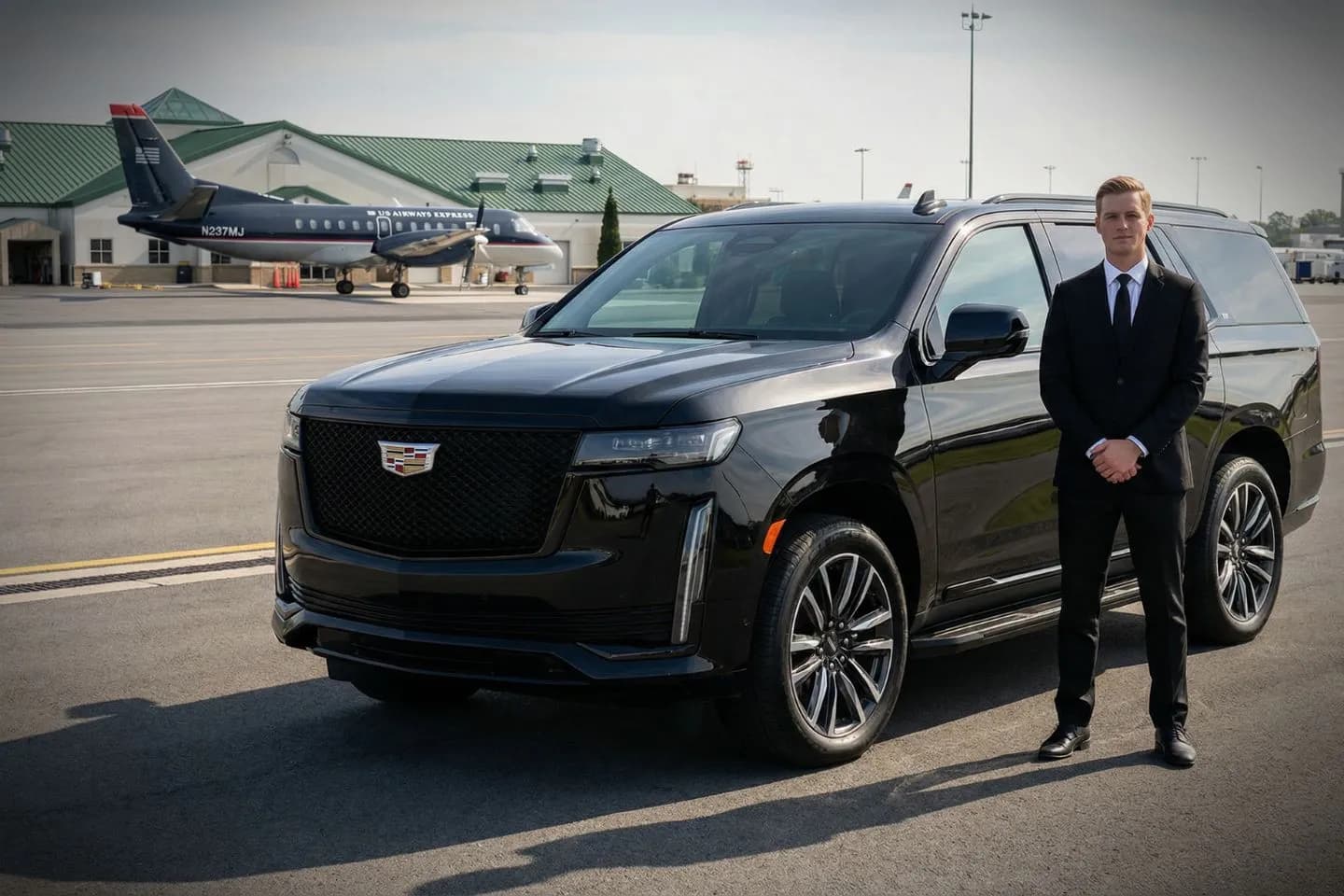 John Murtha Johnstown Cambria County (JST) Car Service luxury sedan at airport terminal Pennsylvania PA