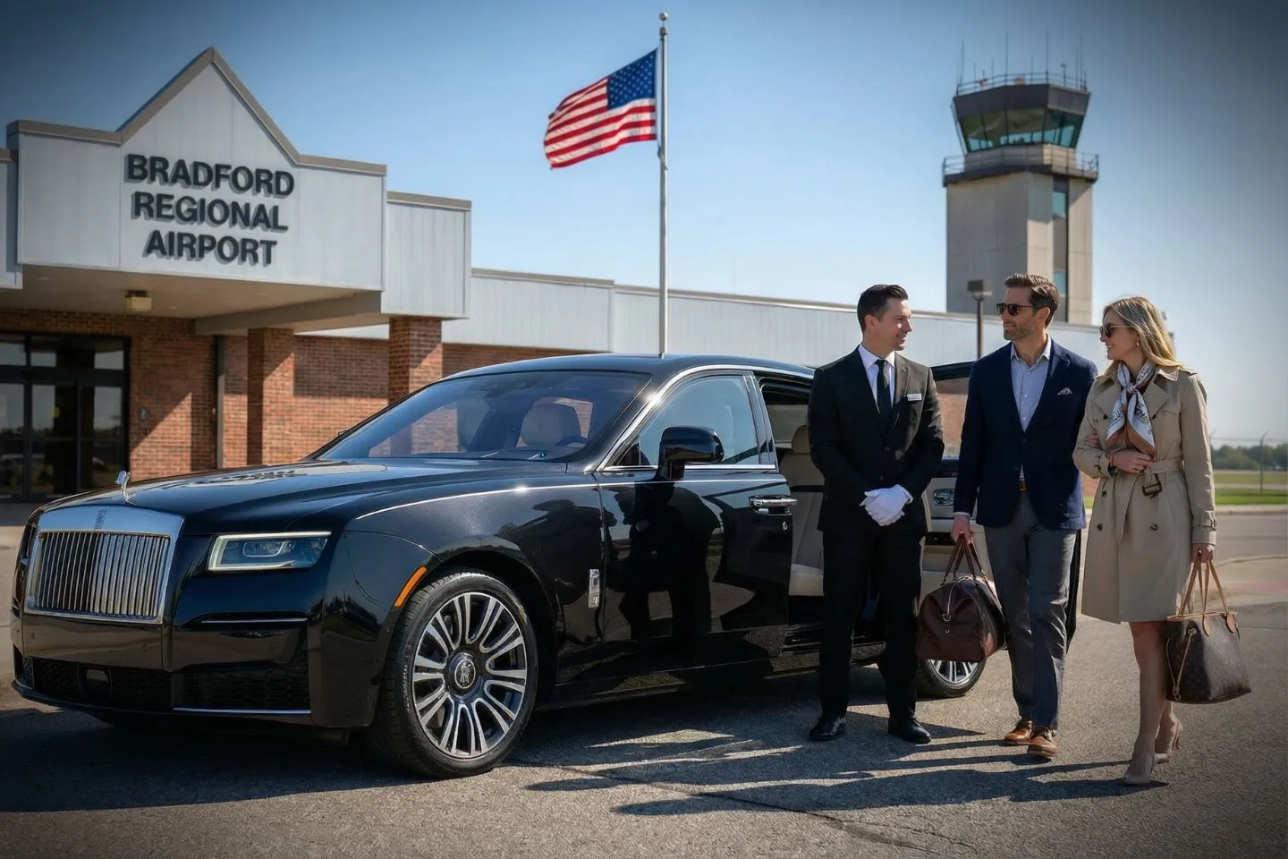 LBE Car Service chauffeur assisting passenger at Bradford airport Pennsylvania