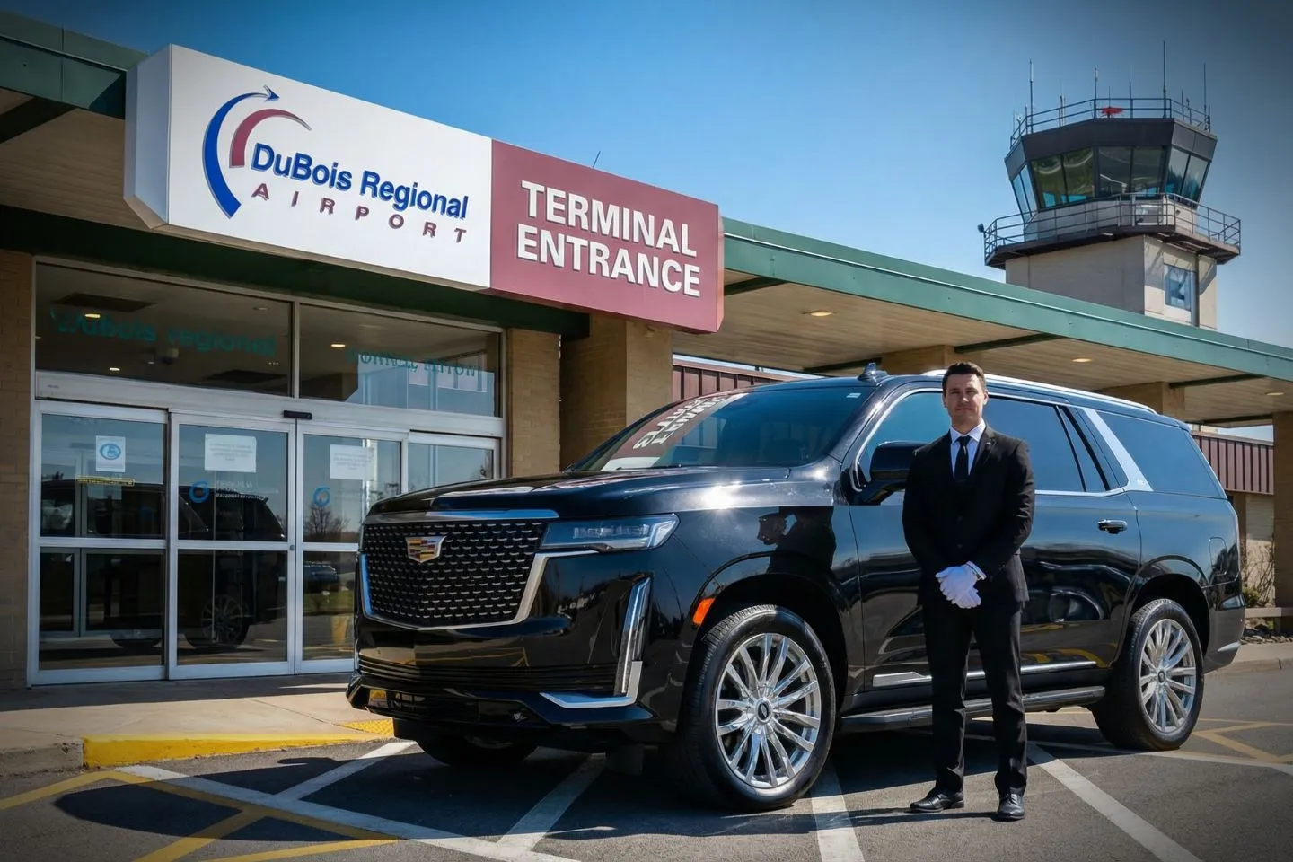 LBE Car Service chauffeur assisting passenger at DuBois airport Pennsylvania
