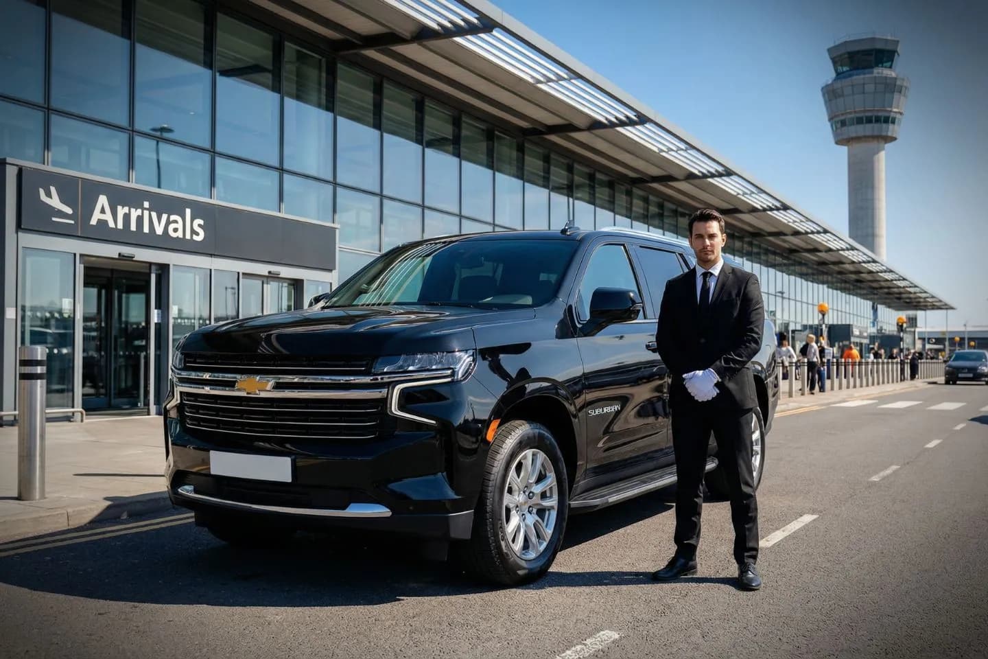 LBE Car Service chauffeur assisting passenger at Fort Lauderdale airport terminal