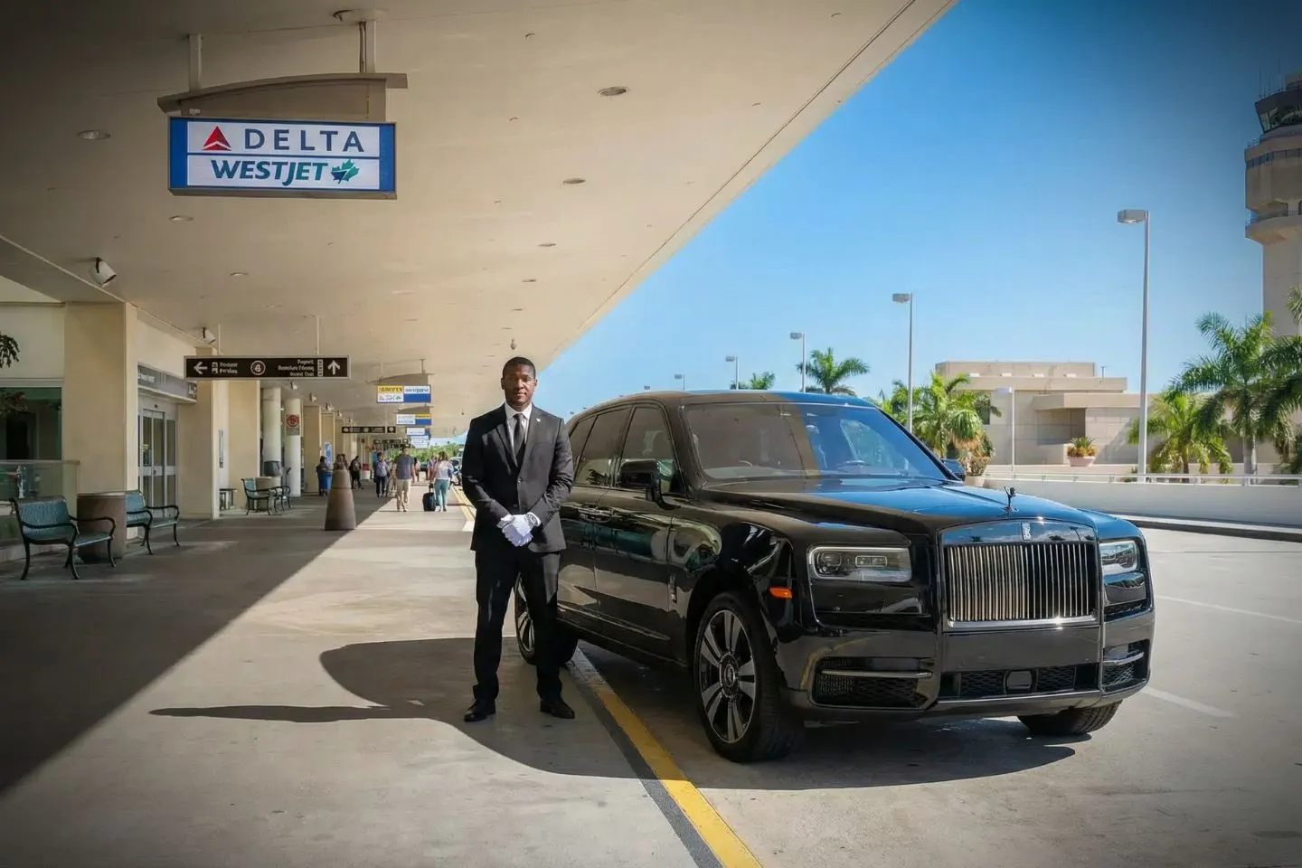 Southwest Florida International (RSW) Car Service luxury sedan at airport terminal Fort Myers Florida