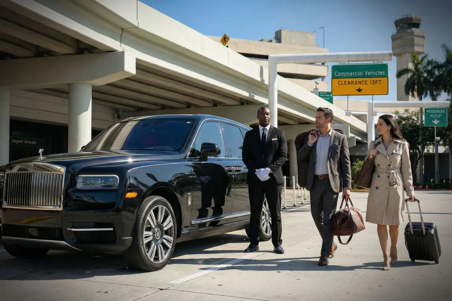 Palm Beach International (PBI) Car Service luxury sedan at airport terminal Florida FL