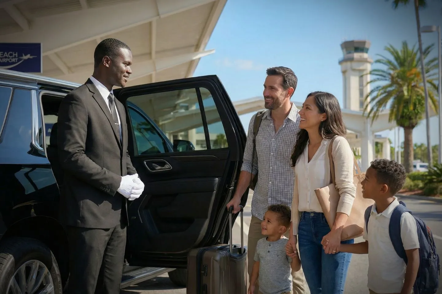 Daytona Beach International (DAB) Car Service luxury sedan at airport terminal Florida FL