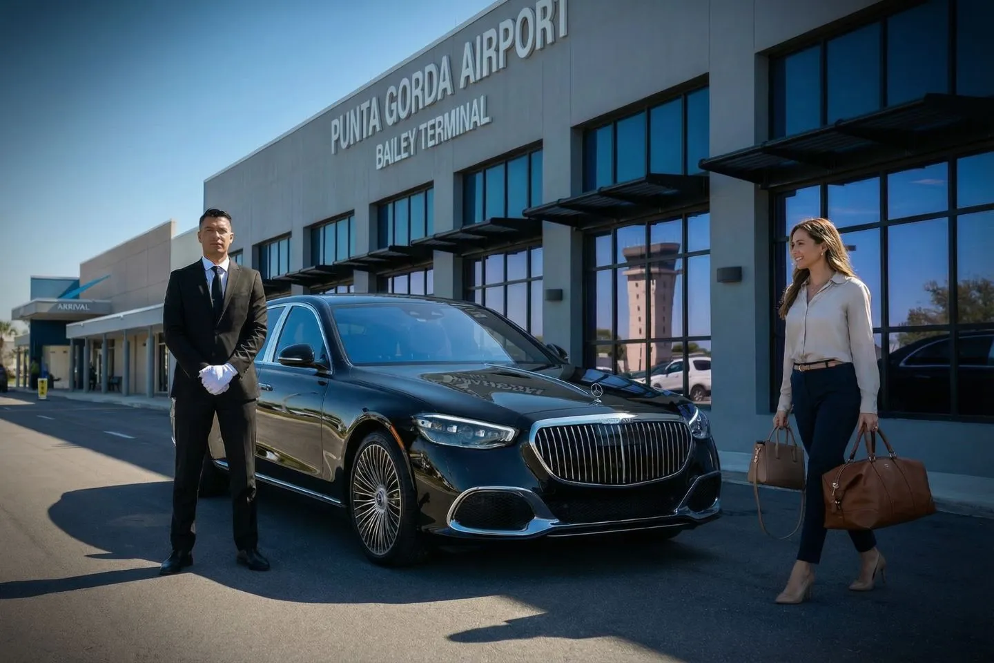 Punta Gorda (PGD) Car Service luxury sedan at airport terminal Florida FL