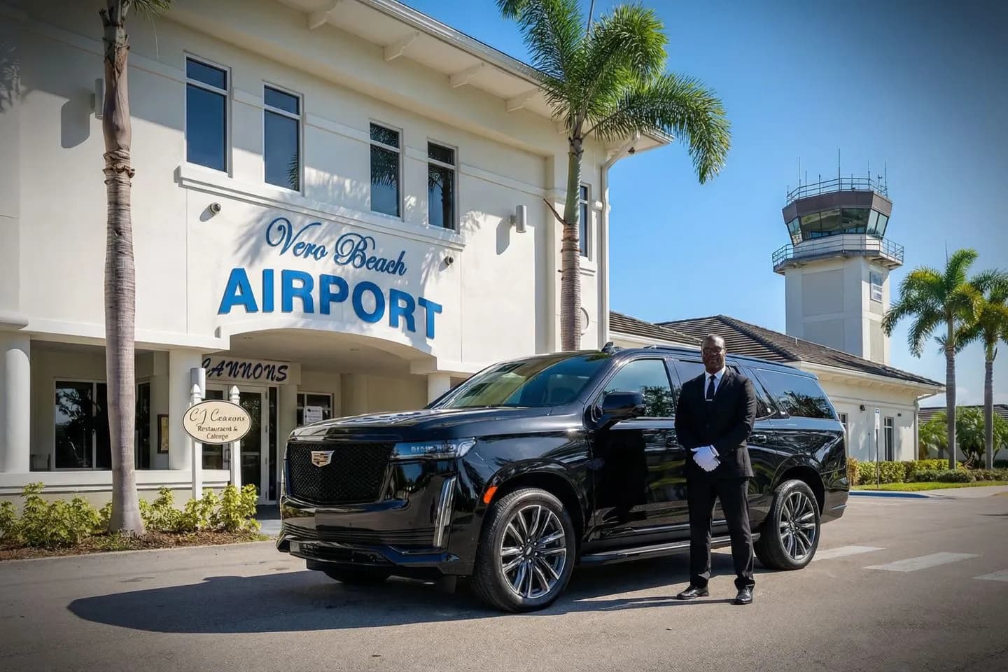 LBE Car Service chauffeur assisting passenger at Vero Beach airport terminal