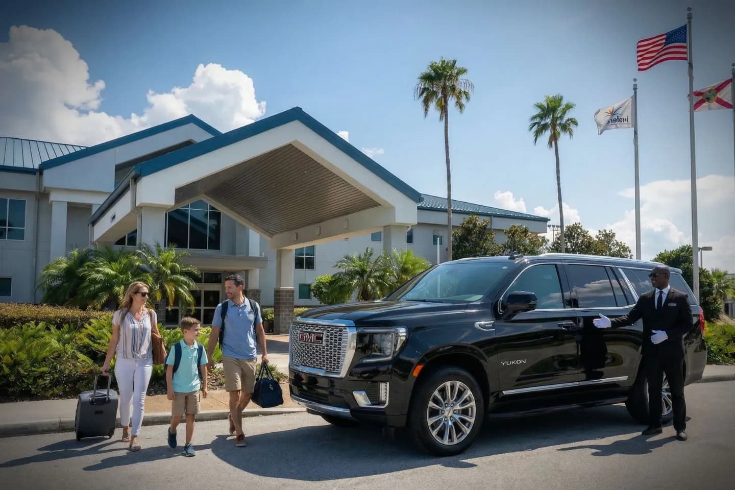 Lakeland Linder International (LAL) Car Service luxury sedan at airport terminal Florida FL