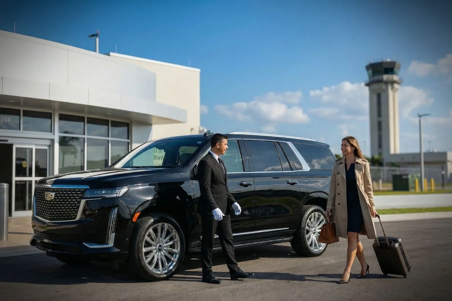 Boca Raton (BCT) Car Service luxury sedan at airport terminal Florida FL