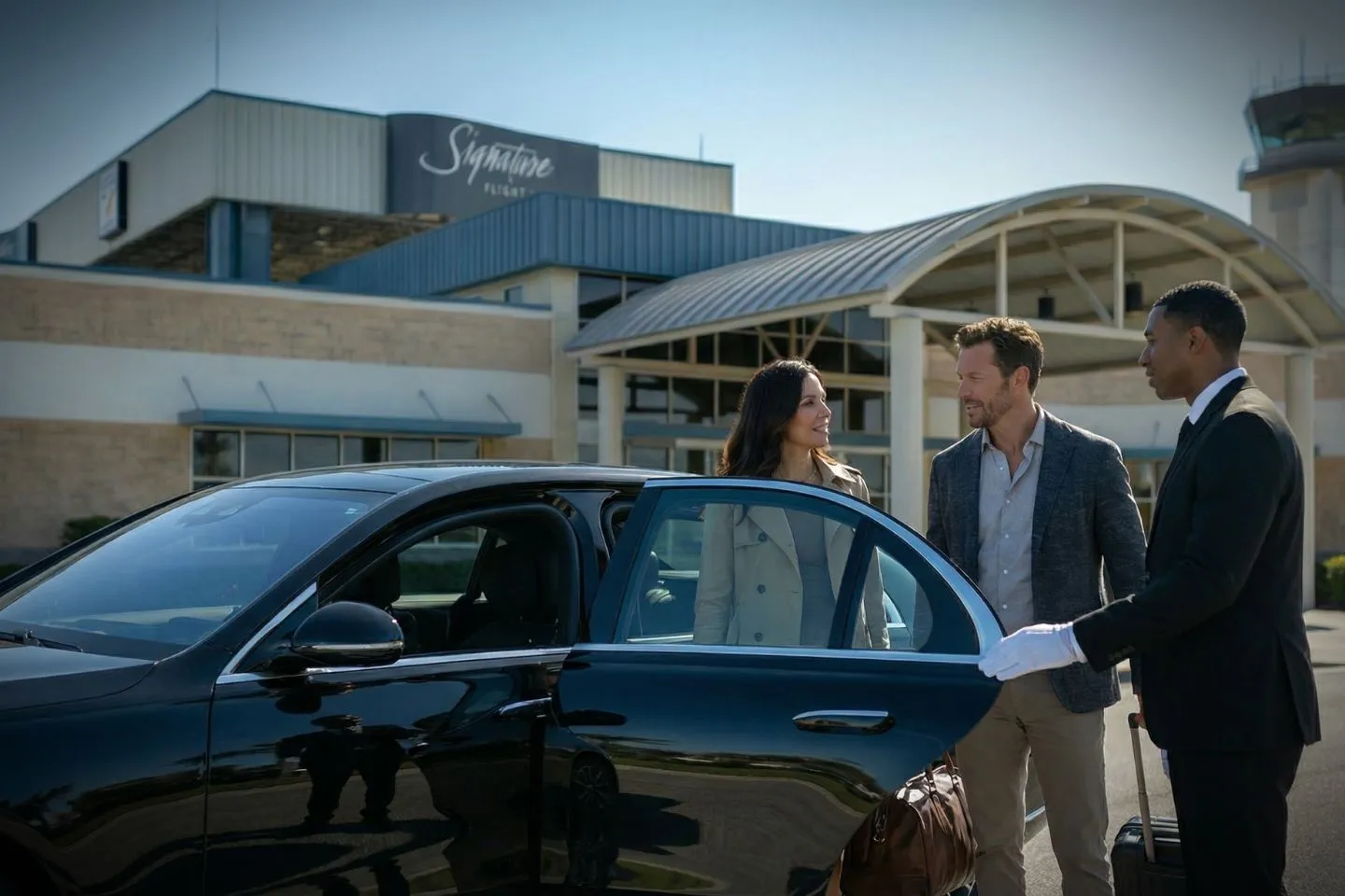 Kissimmee Gateway (ISM) Car Service luxury sedan at airport terminal Florida FL