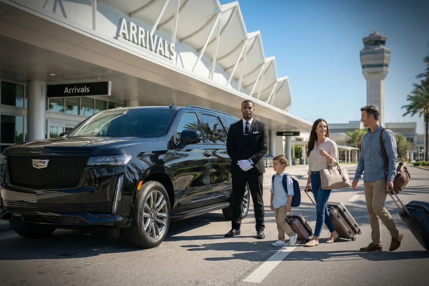 Herlong Recreational (HEG) Car Service luxury sedan at airport terminal Florida FL